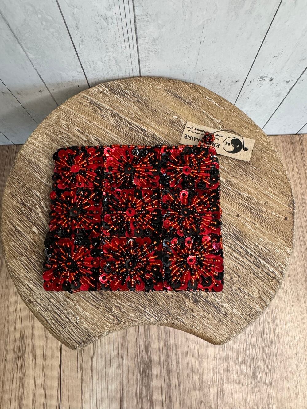 Coin Purse Red Sparkly beaded Sequin Coin Purse Wallet Red Black Accessory